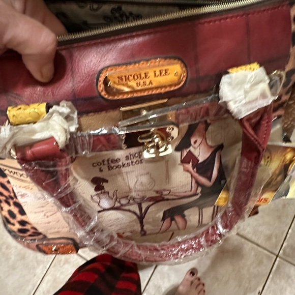 Nicole Lee Chic Illustrated Satchel with Leopard Print hollywood cafe art deco - Picture 7 of 7